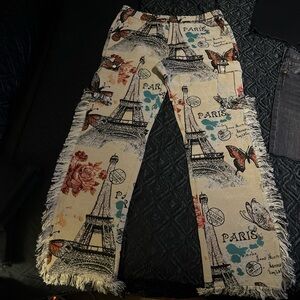 Paris Print Fringe Women Jeans
